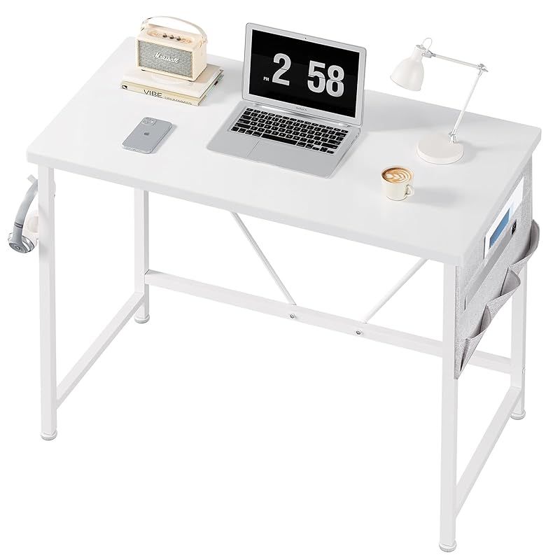 低価，新品 YeTom デスク 机 pcデスク 勉強机 desk ?子 幅80cm パソコンデスク 収納袋付き学習机 小さい ?? コンパクトデスク ミニデスク つくえ 作業机 在宅 組立簡単 テレ 白い 1 パソコンデスク