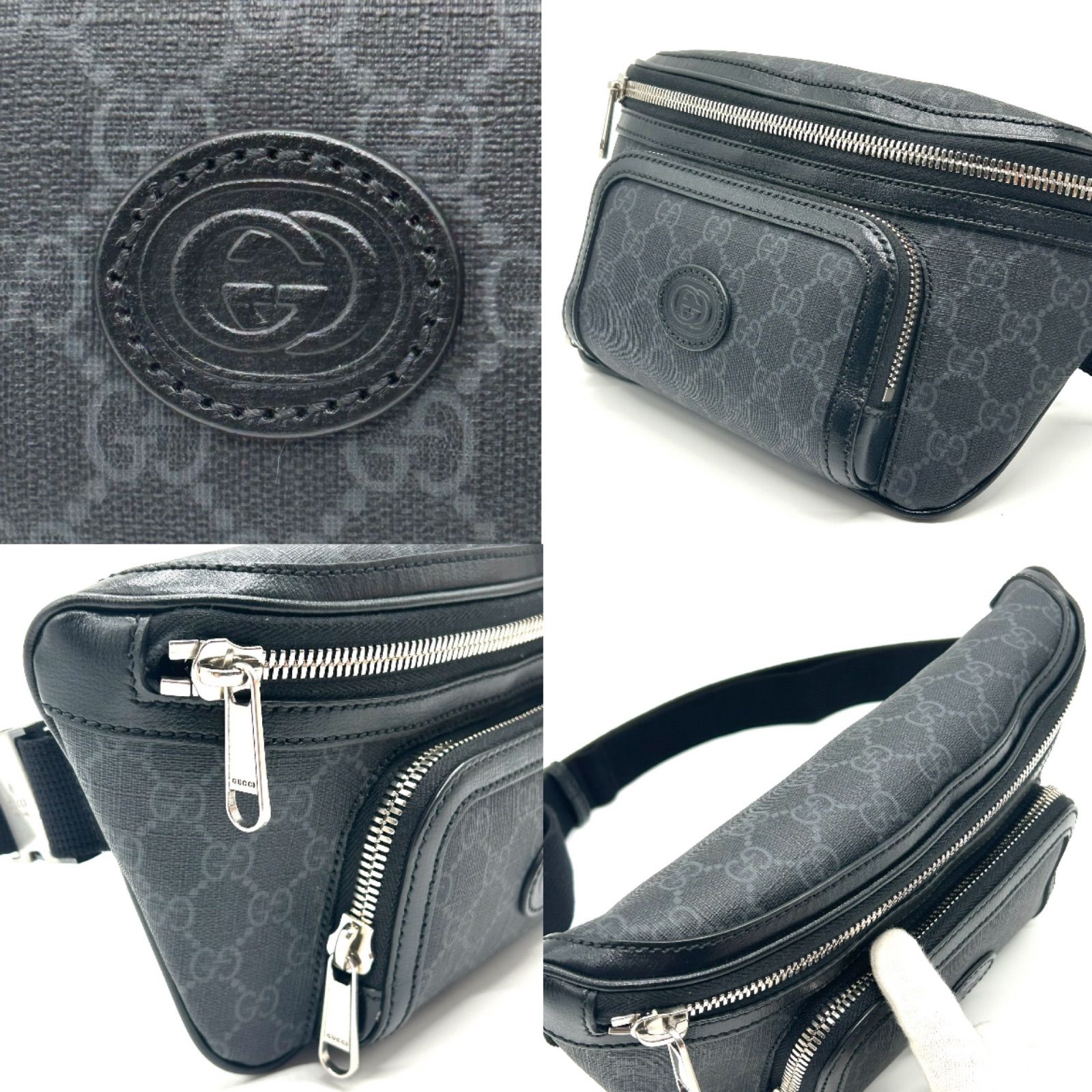 【極美品 剥がれなし】グッチ ボディバッグ GGスプリーム PVC レザー GUCCI グッチ GGスプリーム ボディバッグ ブラック／グレー