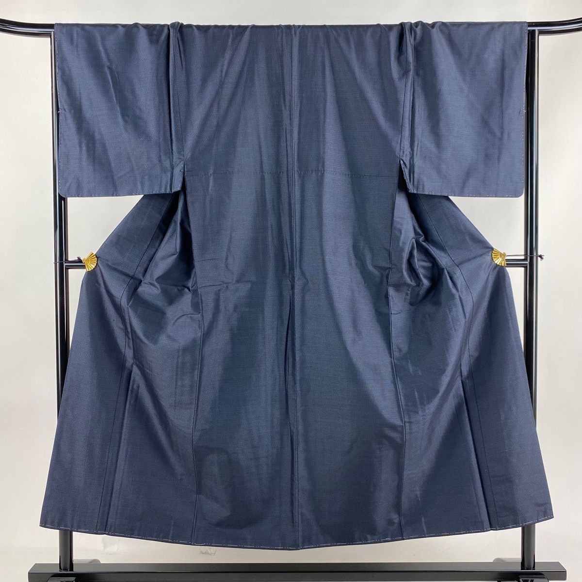 男着物 身丈150cm 裄丈68.5cm L 袷 紬 アンサンブル 亀甲絣 紺色 正絹 秀品