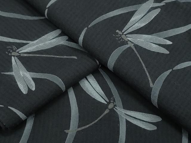 平和屋着物∴夏物 夢工房 浴衣 トンボ 蜻蛉 流水文 黒地 綿 CAAY4642ng