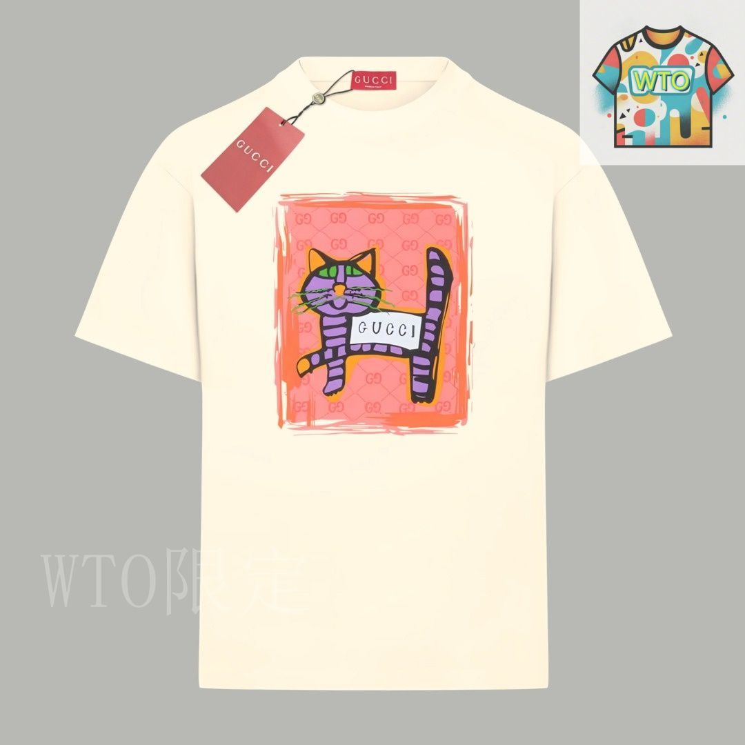 国内発送★GUCCI★猫プリント キッズTシャツ Kids】グッチGUCCIT猫ネコ刺繍デザインTシャツ子供服ベビー