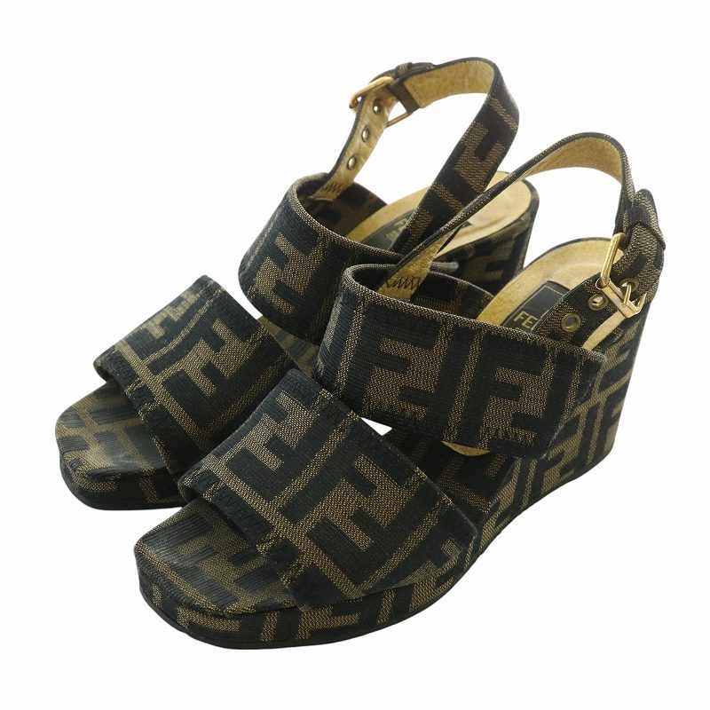 フェンディ FENDI サンダル キャンバス オープントゥ ウェッジ