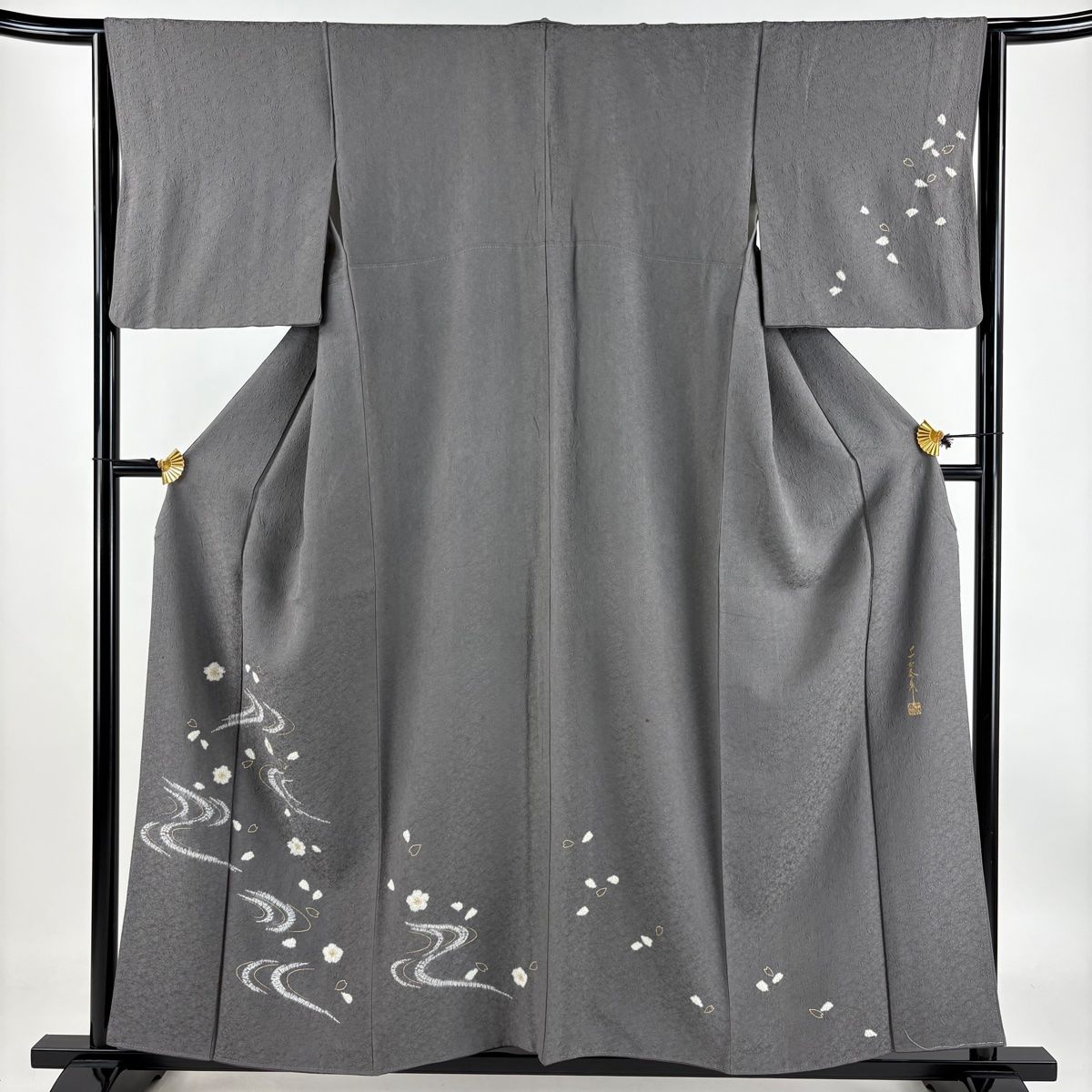 訪問着 身丈151.5cm 裄丈62cm S 袷 花車 桜 金通し 箔 ピンク