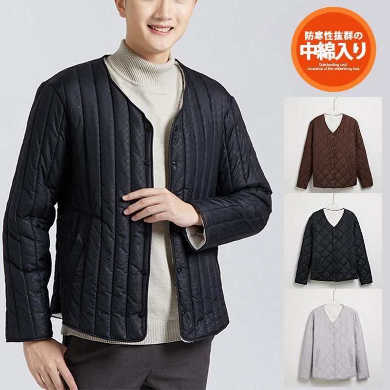 中綿入り 中綿ジャケット メンズ ジャケット コート 中綿コート ショート 冬 冬服 立ち襟 防風 撥水 ダウン入り ボタンダウン ノー前開き ブルゾン  nee3d391518