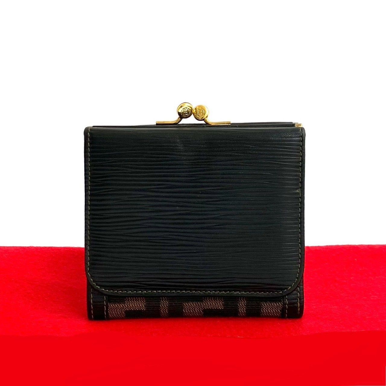 極 美品 FENDI フェンディ ズッカ FF 柄 キャンバス エピ レザー 本革