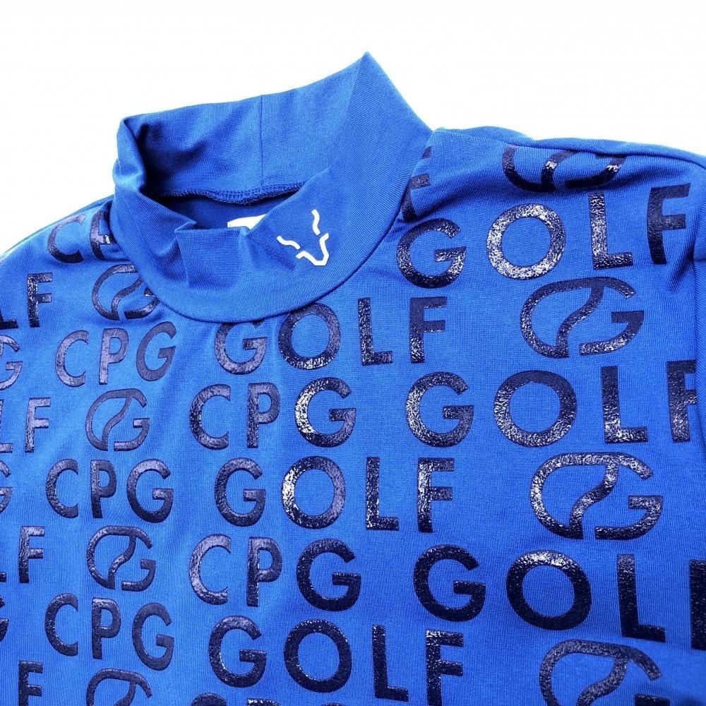 新品❤️CPGロゴ ハイネック 新品】CPG 長袖ハイネックシャツ ブルー×ネイビー 光沢ロゴプリント