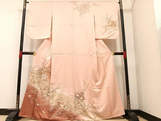 平和屋着物□訪問着 流水扇面花文 暈し染め 金彩 正絹 逸品 AAAQ8816ph  