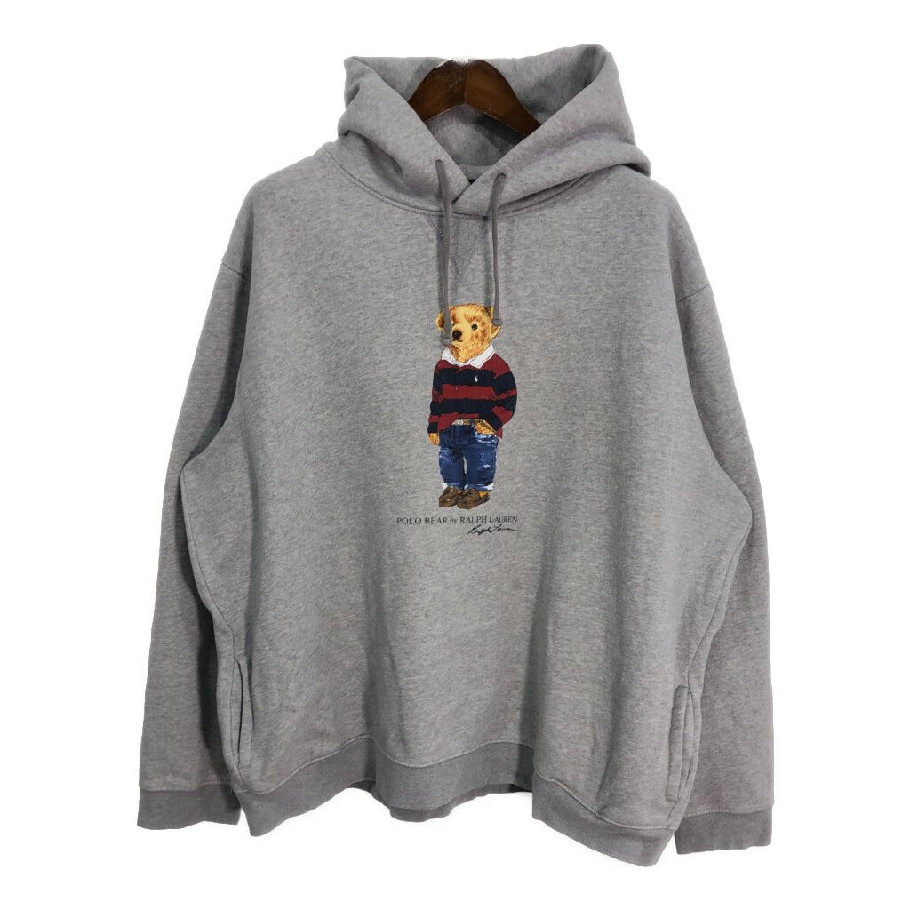 Polo by Ralph Lauren ポロ ラルフローレン ポロベア スウェット パーカー 大きいサイズ ライトグレー (メンズ XXL) 中古 古着 S5151