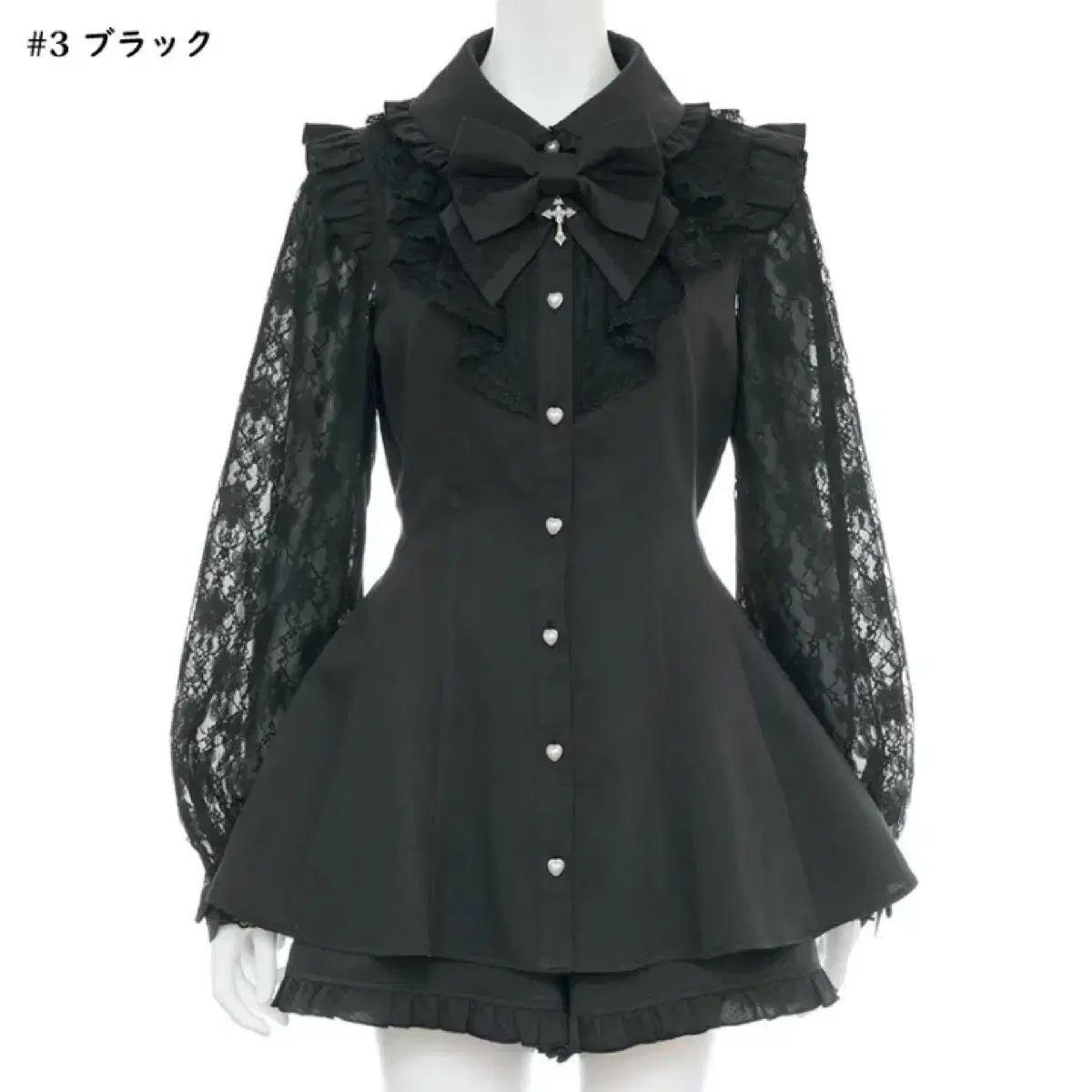 Secret Honey シークレットハニー フリル 十字架 リボン レース セットアップ ソード オールブラック 長袖