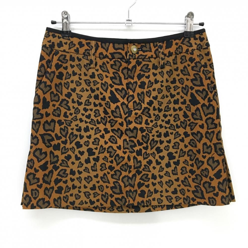 超 ダンスウィズドラゴン スカート ブラウン×黒 レオパード風 ハート レディース 3 L ゴルフウェア Dance With Dragon