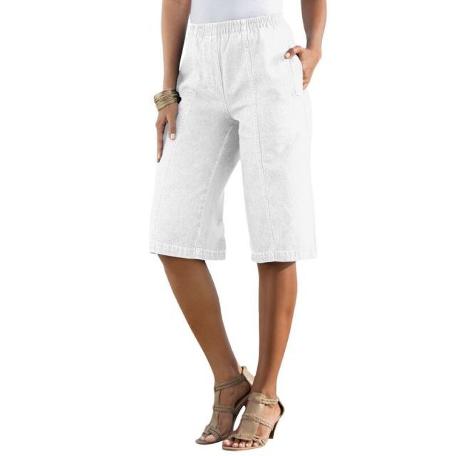 【送料無料】 ロアマンズ レディース ハーフパンツ・ショーツ ボトムス Roaman's Women's Plus Size Complete Cotton Bermuda Short White Denim
