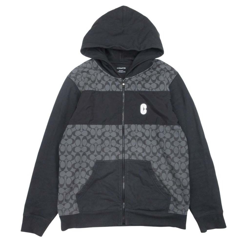 COACH コーチ C7817 シグネチャー パーカー フルジップ フーディ ブルゾン ジャケット L 黒 ブラック グレー メンズ 古着