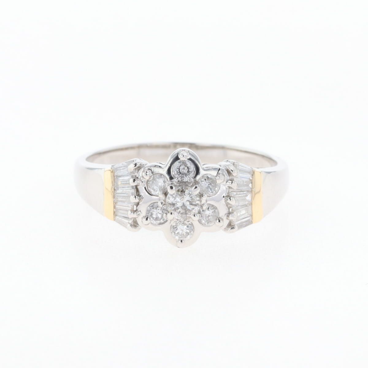 フラワーモチーフ デザインリング プラチナ YG イエローゴールド 指輪  