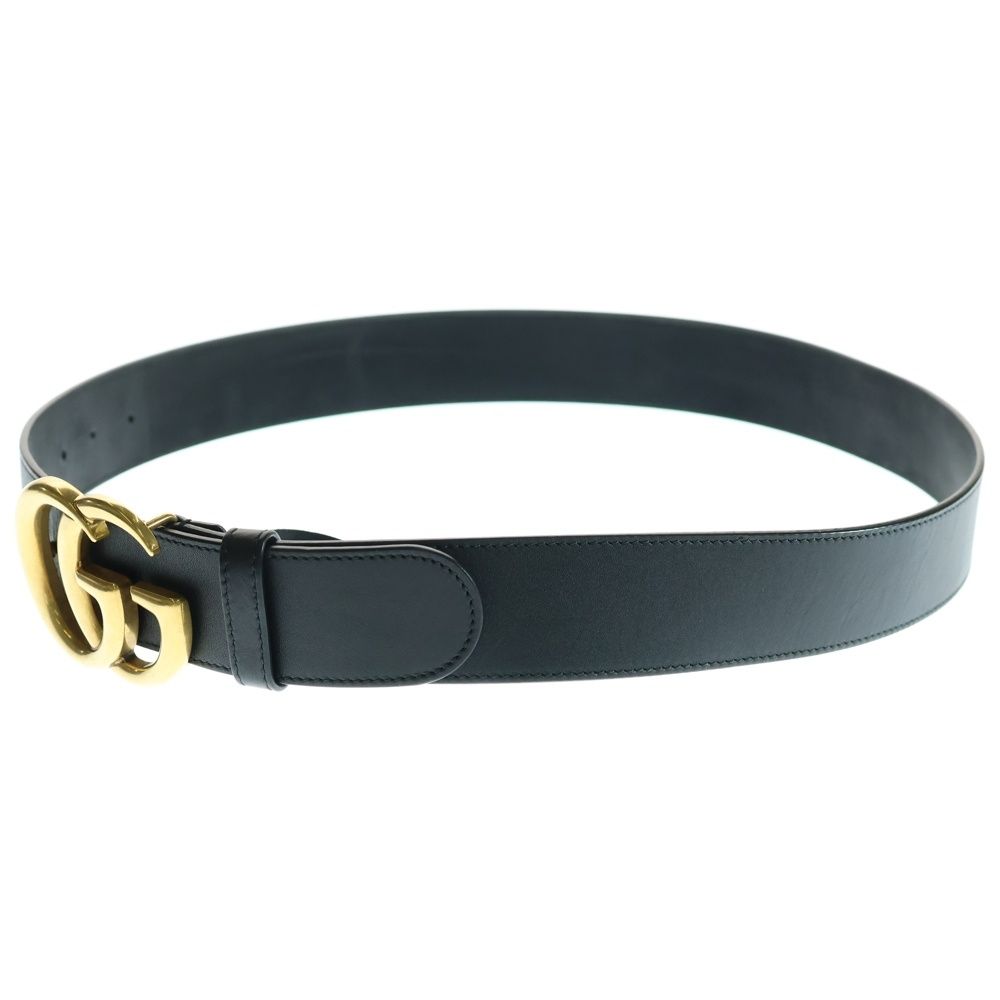 GUCCI グッチ GGマーモント ロゴバックル レザーベルト ブラック|ゴールド 400593