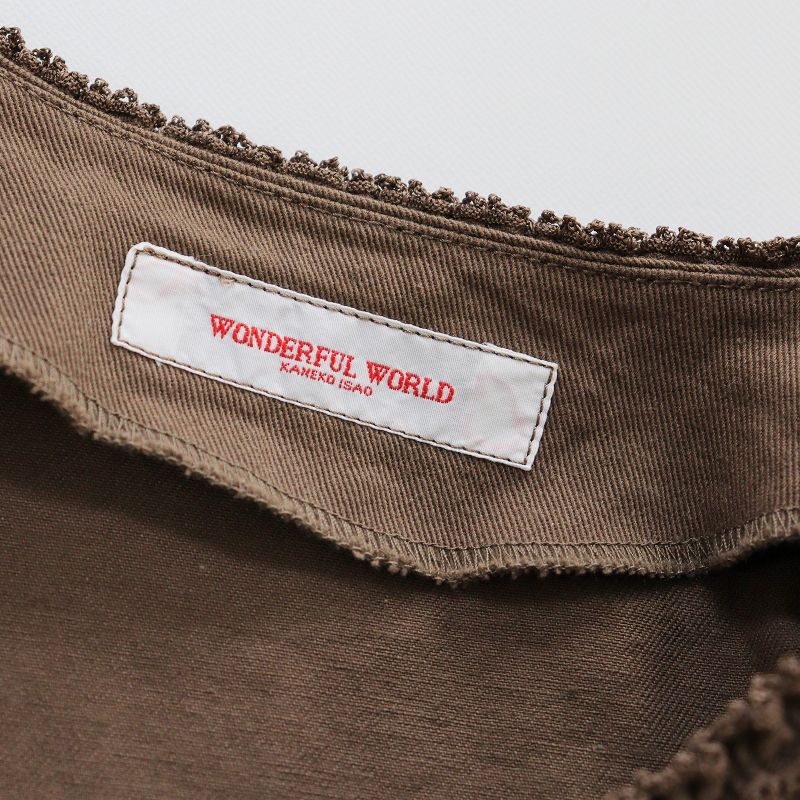 WONDERFULWORLD(カネコイサオ)ノーカラー刺繍ジャケット オリーブ色 WONDERFULWORLD(カネコイサオ)ノーカラー刺繍ジャケット