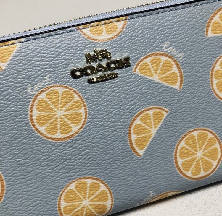 ☆ COACH コーチ 長財布 3113 オレンジプリント フルーツ ブルー