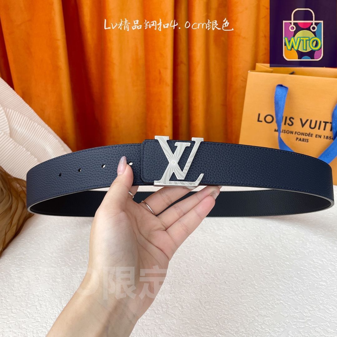 LOUIS VUITTON チェック柄レザーベルト ベルト・LV ステッチ 40MM リバーシブル モノグラム・エクリプス