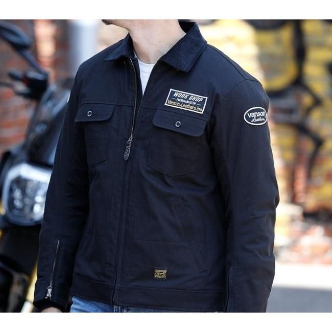 VANSON ブラック プロテクター付き コットン ジャケット VANSON ブラック プロテクター付き コットン ジャケット