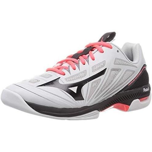ミズノ(MIZUNO) テニスシューズ ウエーブエクシード 4 WIDE CS カーペットコート用 61GR201103 ライトグレー/ブラック/コーラル 24.5 cm 3E