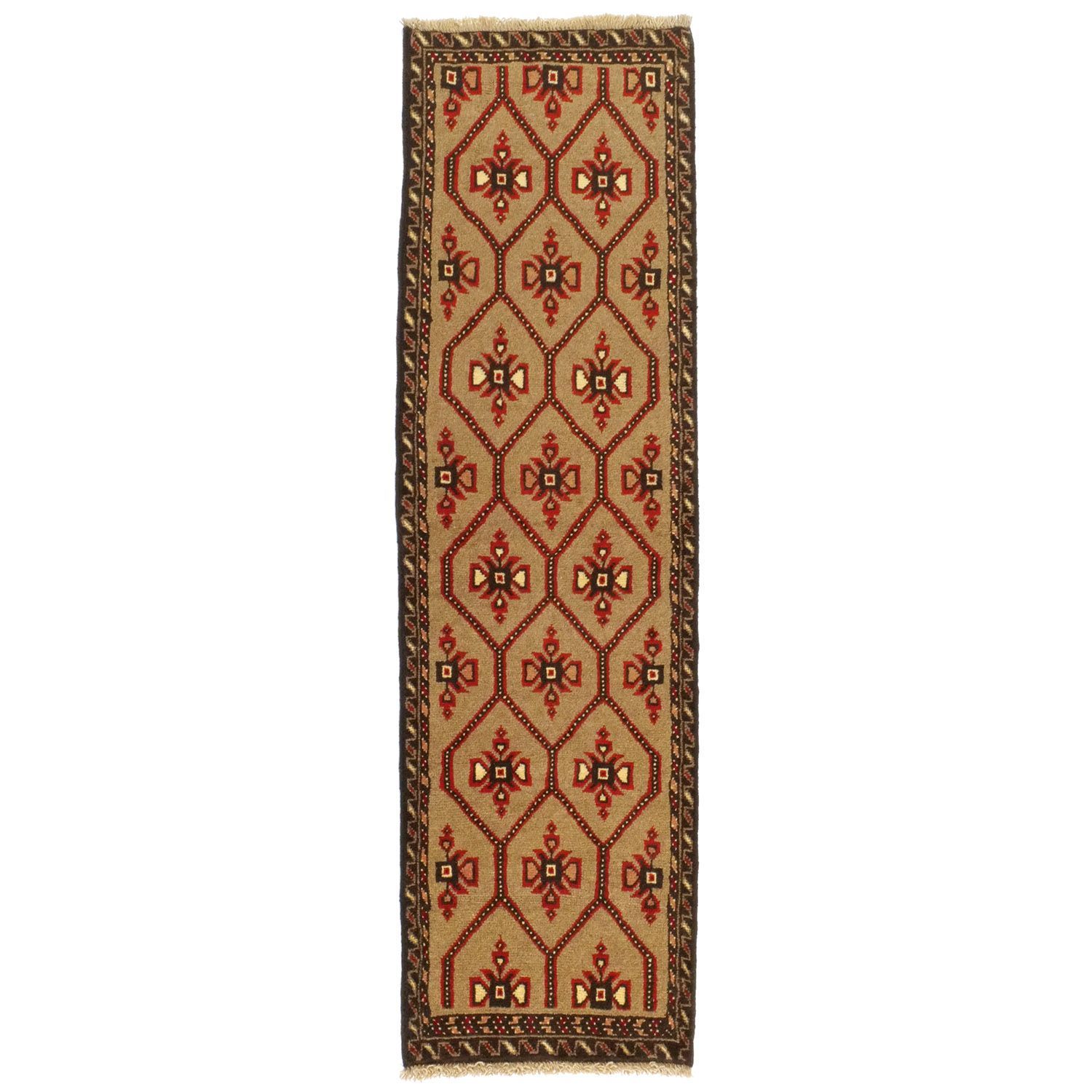 バルーチ 1960年代 1930×550mm セミアンティーク ダイヤモンドモチーフ 手織り - carpet-アンティークペルシャ絨毯 ヴィンテージラグ専門店 送料無料
