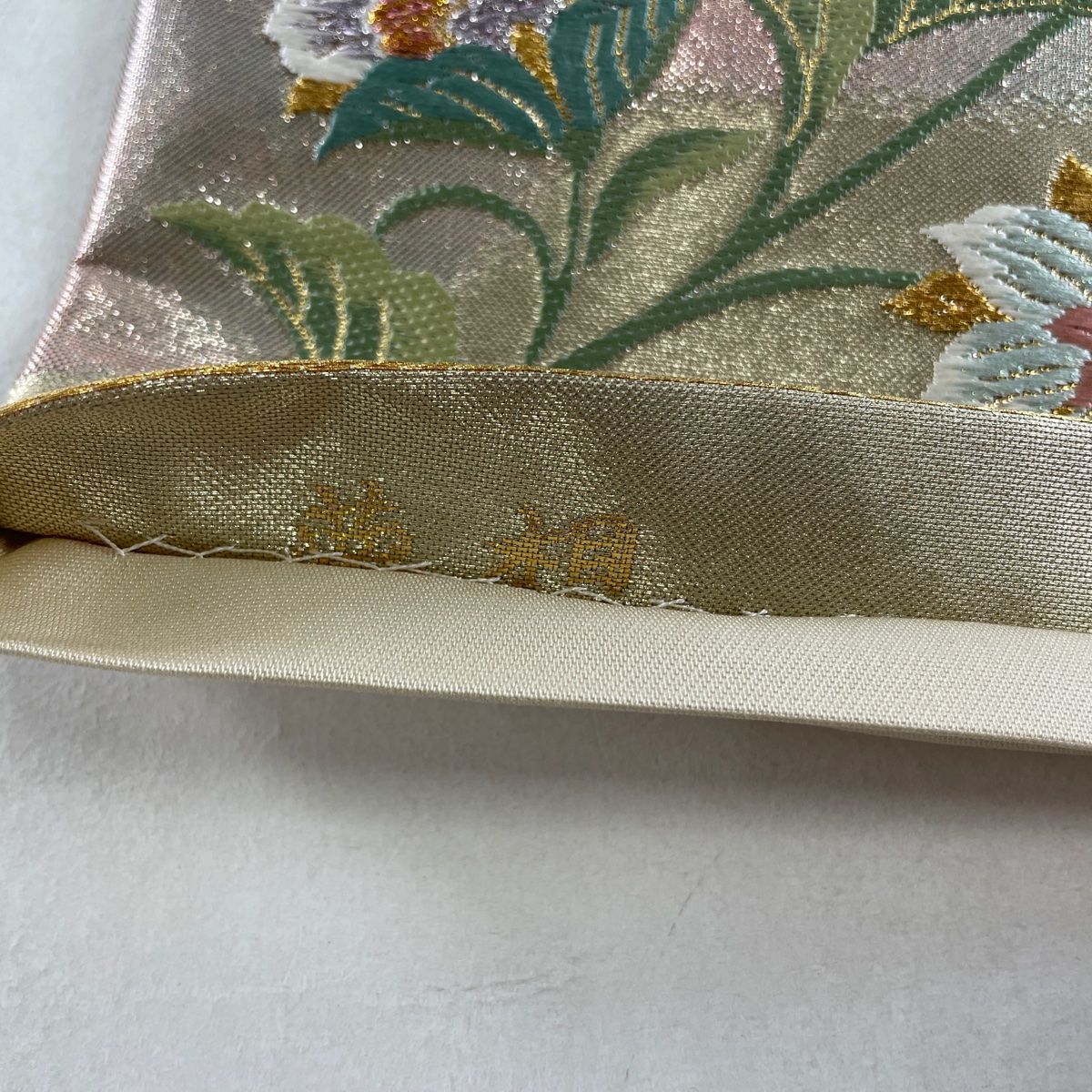 袋帯 美品 秀品 関西仕立て 華文 尾長鳥 金銀糸 箔 金色 六通