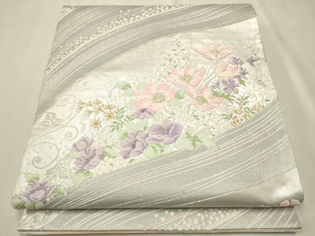 袋帯 金彩の上品な花唐草 正絹 着物 着付け 和装 HO-1083 和】16325o 袋帯 六通柄 ヱ霞 唐草花 亀甲 七宝 金駒刺繍 正絹