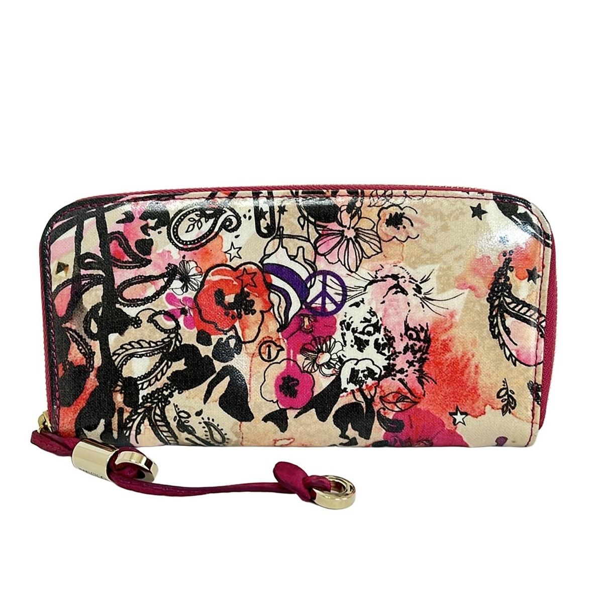 JIMMY CHOO ジミーチュウ 長財布 フィリッパ ベージュ×黒×マルチ 花柄|ラウンドファスナー