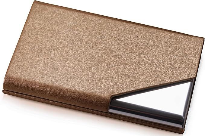 【在庫処分】[Xsimant] 名刺入れ 18種類 角が折れない 名刺ケース 無地 男女兼用 マグネット式 1秒開閉 ビジネス (無地模様， 土色)