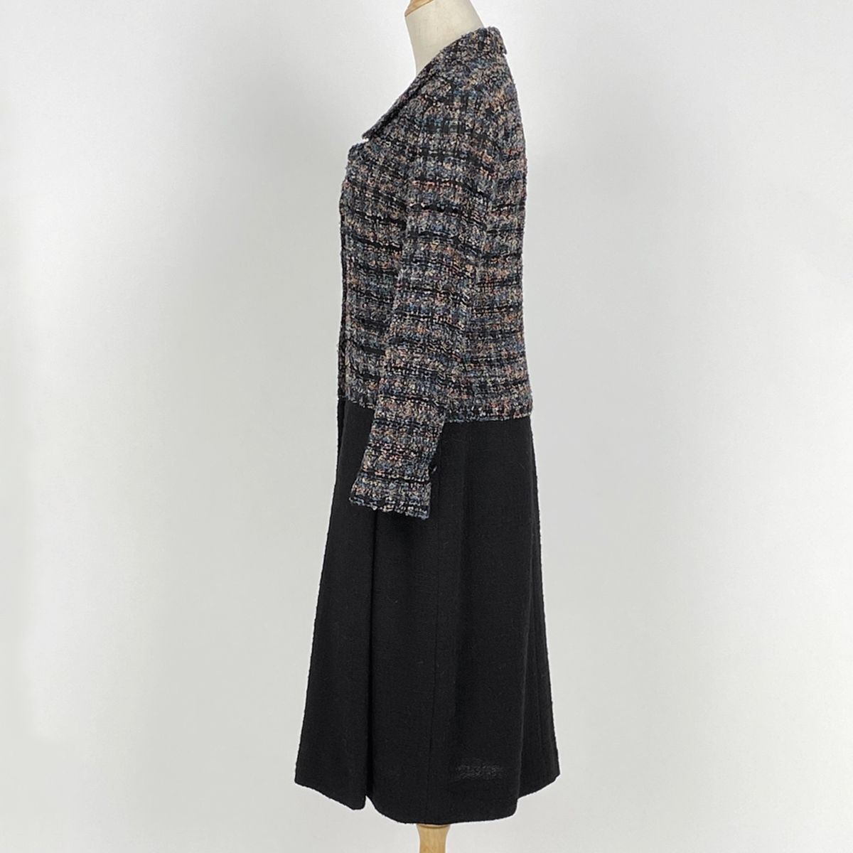 シャネル CHANEL ツイード ロング コート 切り替え 98A アウター その他コート ウール ピンク ブラック レディース