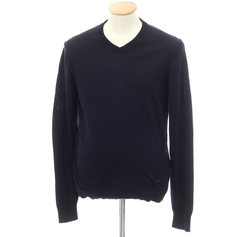 【中古】アルマーニ コレッツォーニ ARMANI COLLEZIONI コットン Vネック プルオーバーニット ダークネイビー【サイズ46】【メンズ】