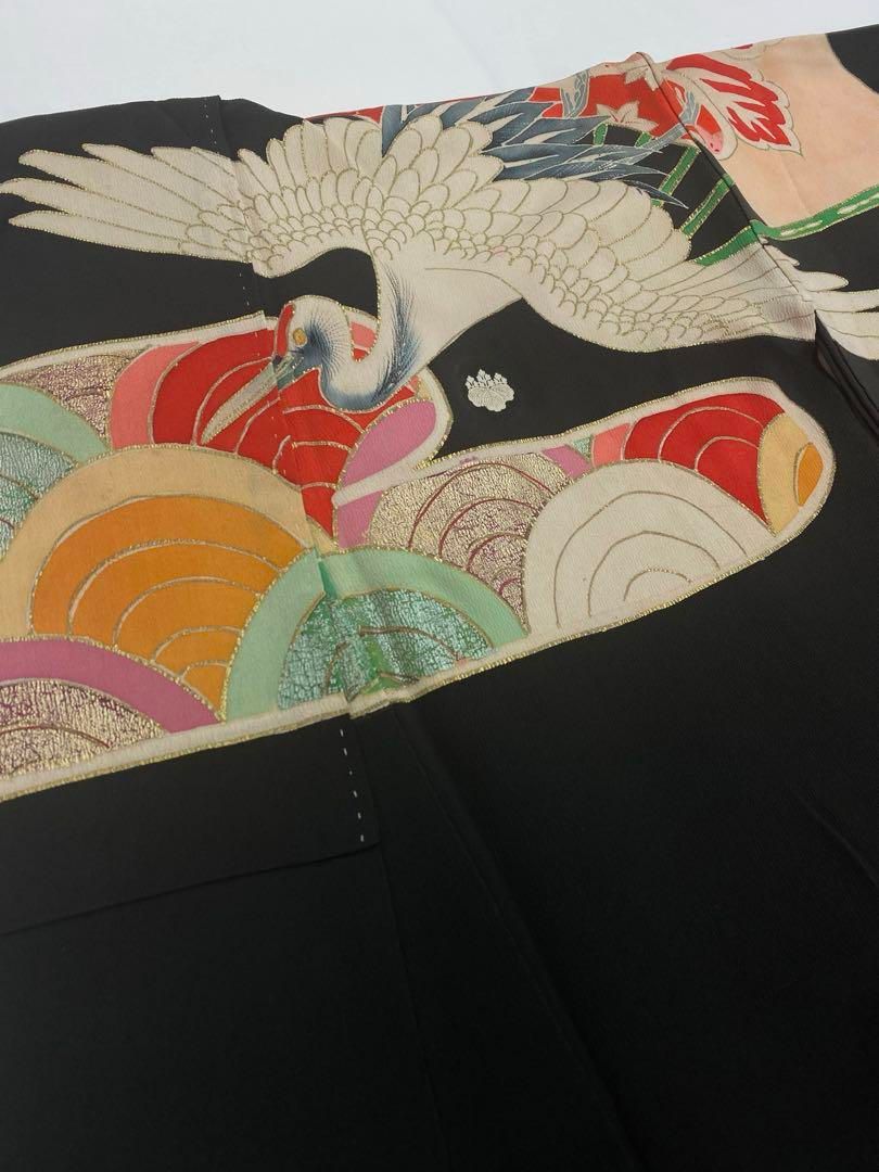 アンティーク 振袖 紋付 金駒 金彩 紅絹 鶴 正絹 X420 アンティーク 振袖 紋付 金駒 金彩 紅絹 鶴 正絹 X420