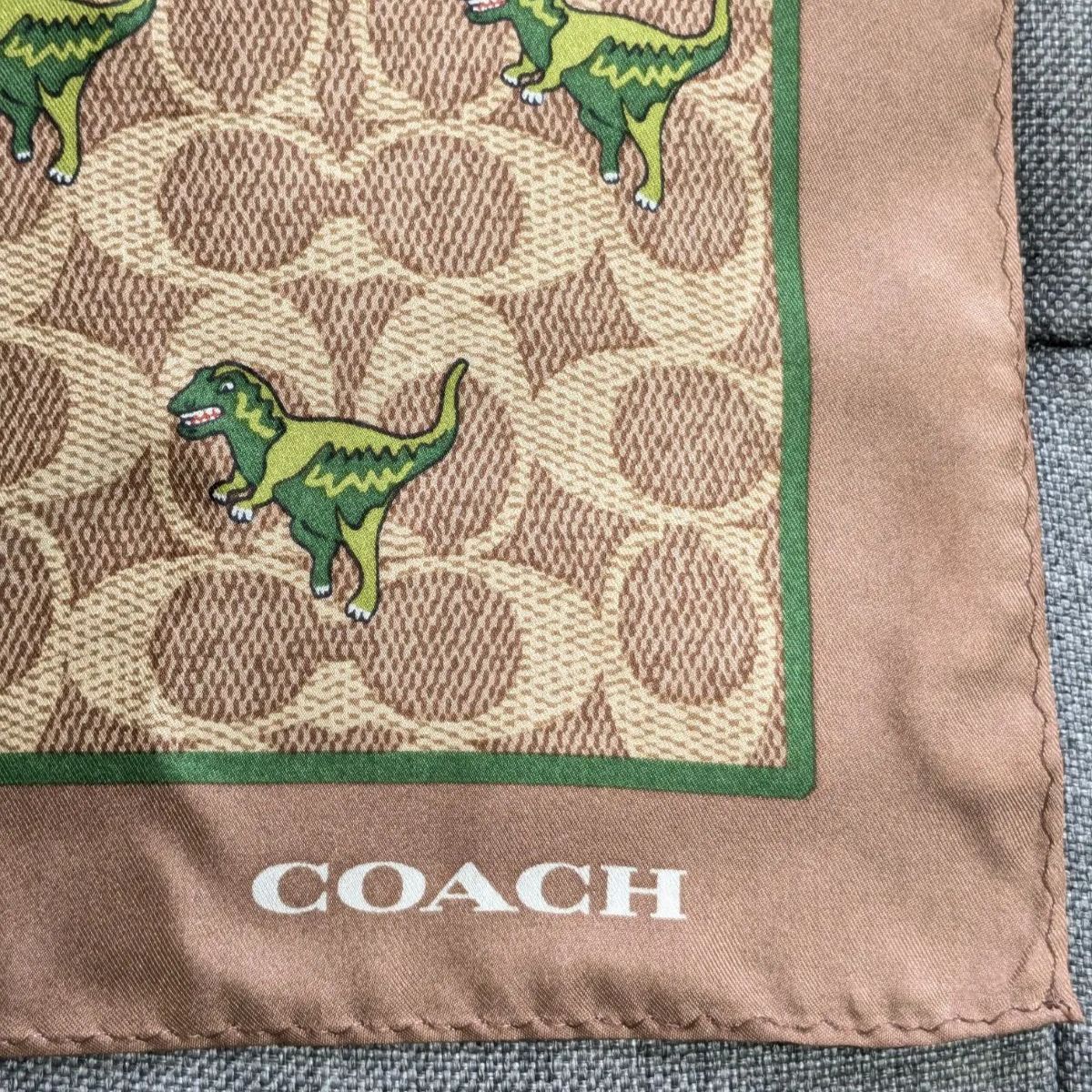COACH 未使用品 コーチ現行 スカーフ レキシー 恐竜 シルク