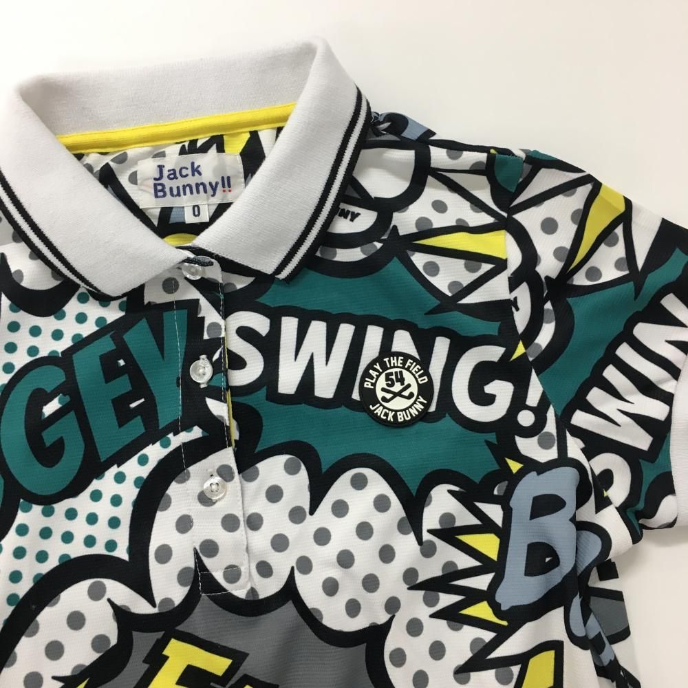 美品】ジャックバニー 半袖ポロシャツ グリーン×イエロー アメコミ柄