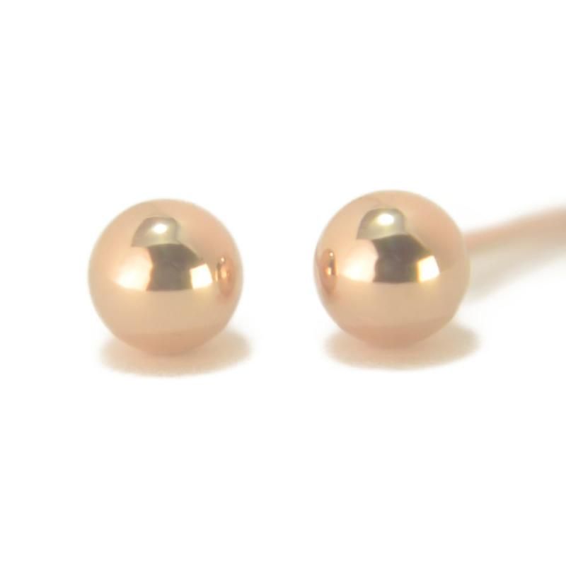 yokomountain K18PGピンクゴールド丸玉ピアス 4mm ボールピアス K18 18金 1ペア両耳販売 ニッケルフリー シリコンキャッチ