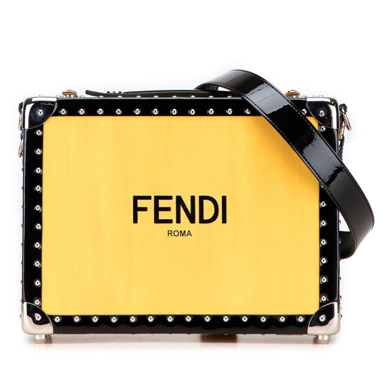 フェンディ ロゴ トランクケース ショルダーバッグ 2WAY 7VV134 イエロー ブラック レザー エナメル レディース FENDI 243-33910