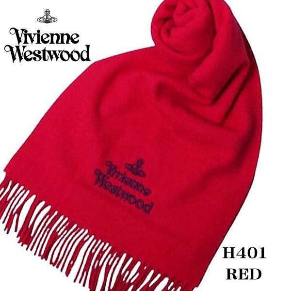 Vivienne Westwood ヴィヴィアン ウエストウッド マフラー MUFFLER RED レッド系 ワンポイント ロゴタイプ H401 ウール100％ イタリー製 2025AW
