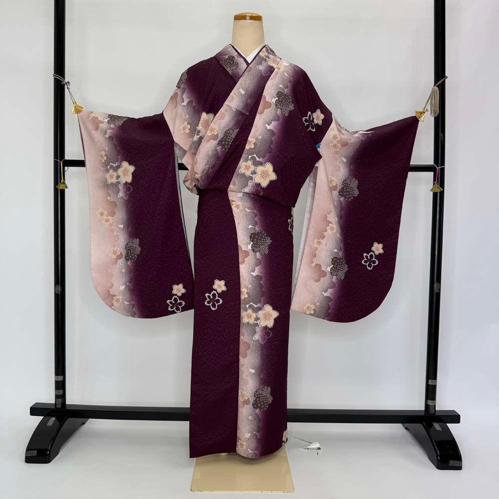 二尺袖 単品 卒業式着物 紫 裄69cm Lサイズ 袴用着物 化繊 4684