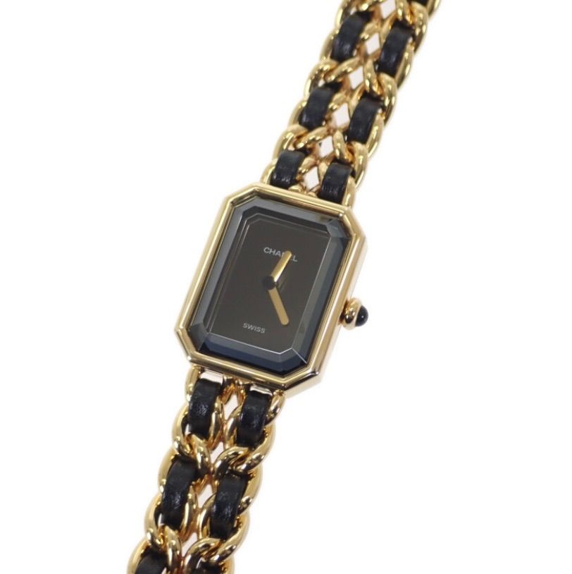 Aランク CHANEL プルミエール H0001 腕時計 GP レザー クオーツ ブラック文字盤 M レディース 時計
