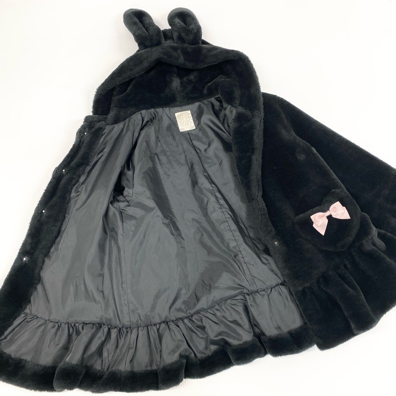 SECRET HONEY シークレットハニー うさ耳 リボン ファーコート 楽天市場】うさ耳ファーコート12/3 12:00 ホワイト・クロ再入荷