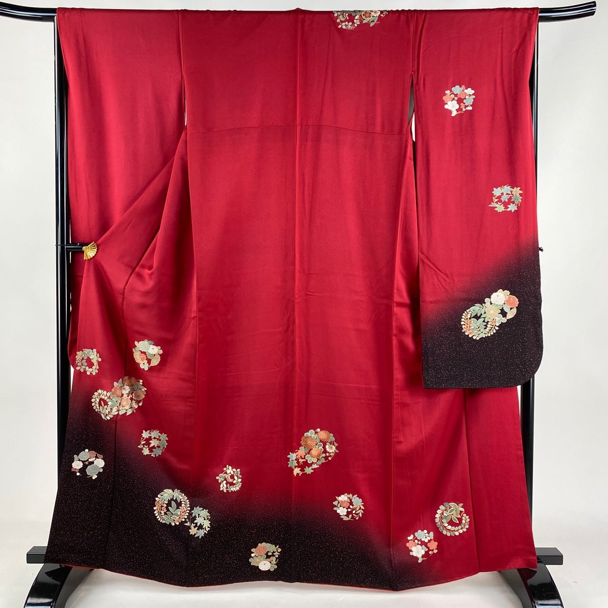 振袖 身丈162.5cm 裄丈66cm M 袷 花丸文 金彩 赤 正絹 秀品