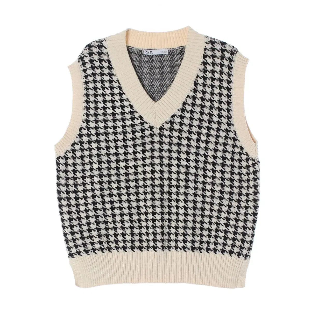 【雷市場（ポンジャン）商品韓国直送】 M ZARA(ザラ) クリーム ハウンドチェック Vネック ニットベスト