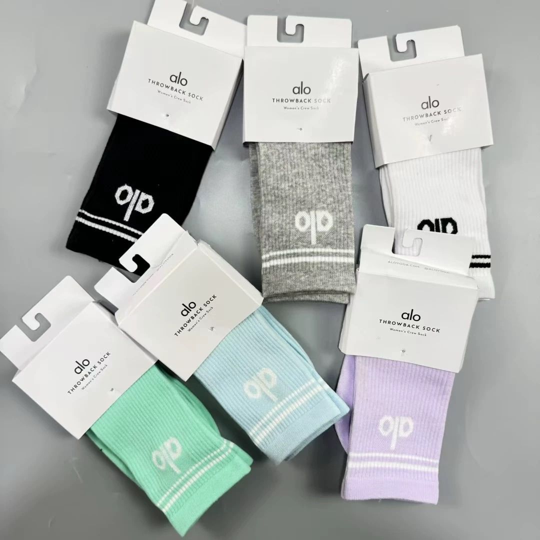 6点 alo yuga アローヨガ THROWBACK SOCK ソックス 靴下 双色｜ヨガ運動用｜ニットlogo black grey white blue mint purple 6足