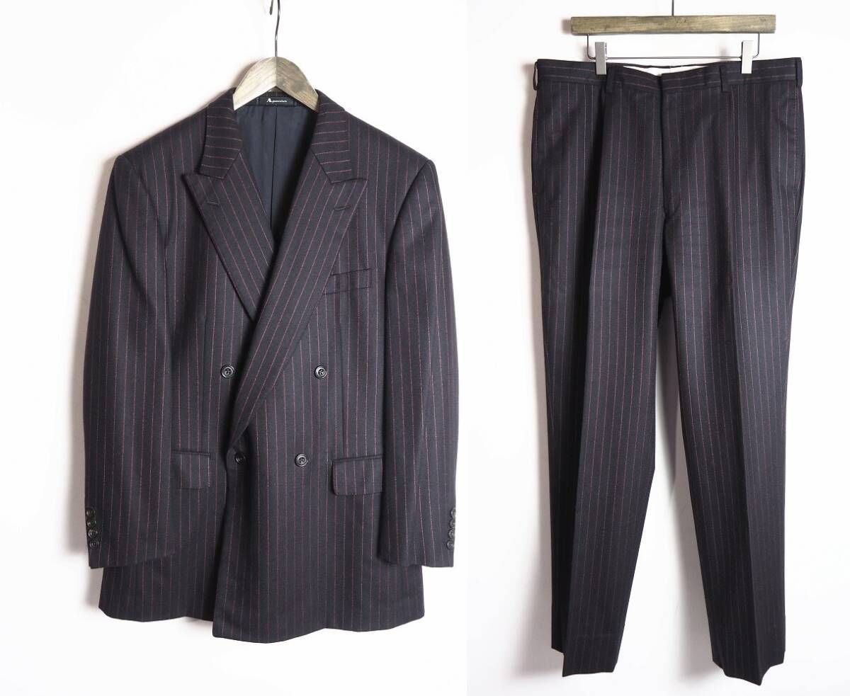 Aquascutum アクアスキュータム チョーク ストライプ ダブル ジャケット パンツ セットアップ スーツ ウール ビンテージ 黒赤317P 2
