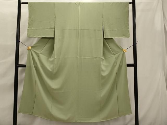 平和屋着物▽上質な色無地 単衣 山葵色 正絹 逸品 未使用