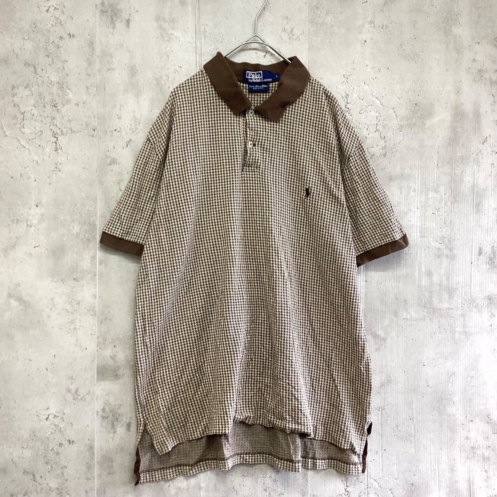 ラルフローレン　正規品　BDシャツ　半袖　千鳥格子柄　ブラウン　美品 ラルフローレン Ralph Lauren 正規品 BDシャツ 半袖 千鳥格子柄