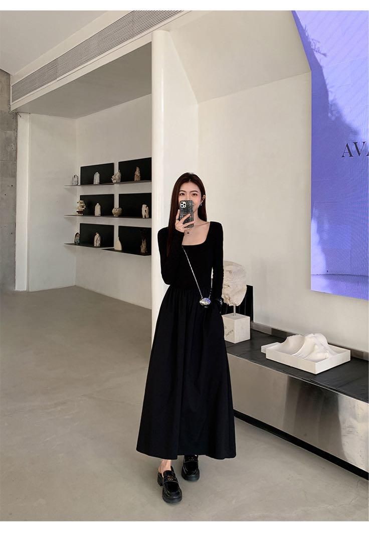 スクエアネックロングワンピ