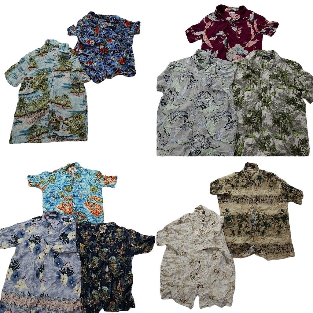 古着卸 レーヨン系 アロハシャツ 半袖シャツ 10枚セット メンズ M パームツリー リーフ柄 ハイビスカス 古着 NA3327