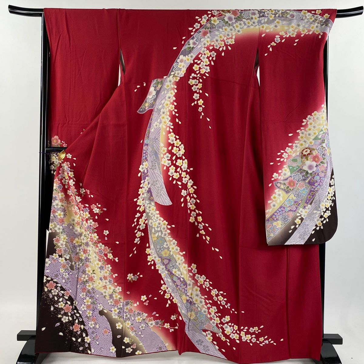 【大幅値下げ中！⠀】美品 振袖 赤 長襦袢付き 振袖 身丈165cm 裄丈68cm L 袷 桜 熨斗 金彩 金糸 赤 正絹 名品
