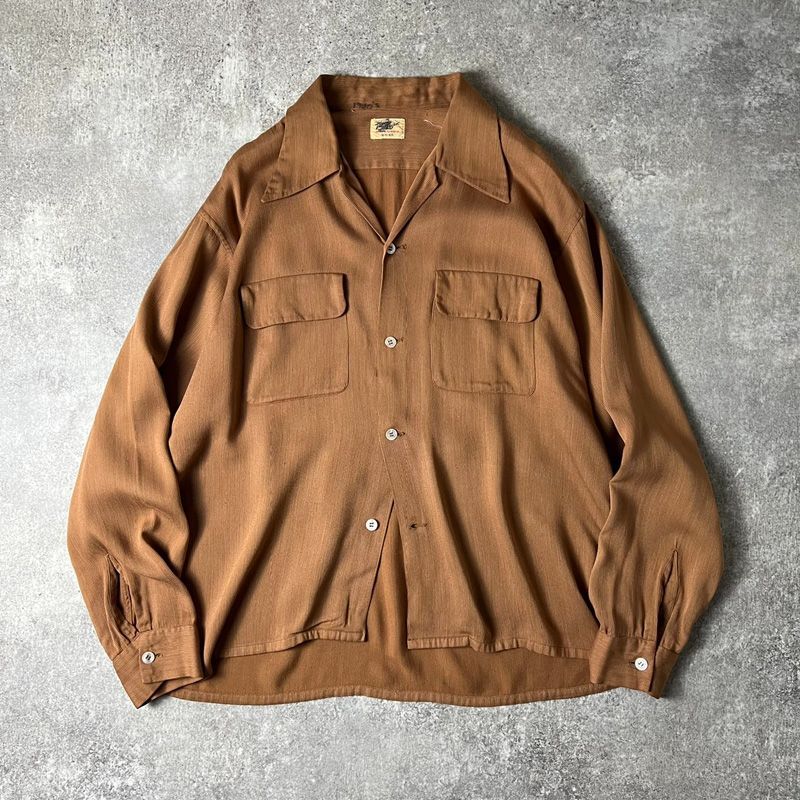 40s 当時物　レーヨンシャツ　ギャバジンシャツ　茶色　ヴィンテージ 40s 当時物レーヨンシャツギャバジンシャツ茶色ヴィンテージ