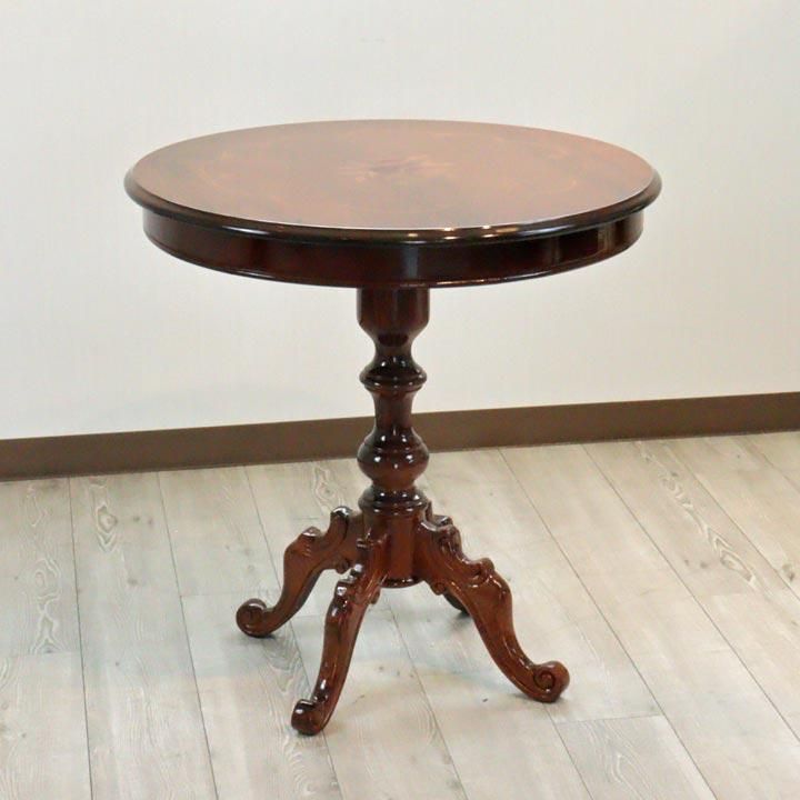 ダイニングテーブル3点 70cm 象嵌 イタリア 本皮 チェア テーブルセット